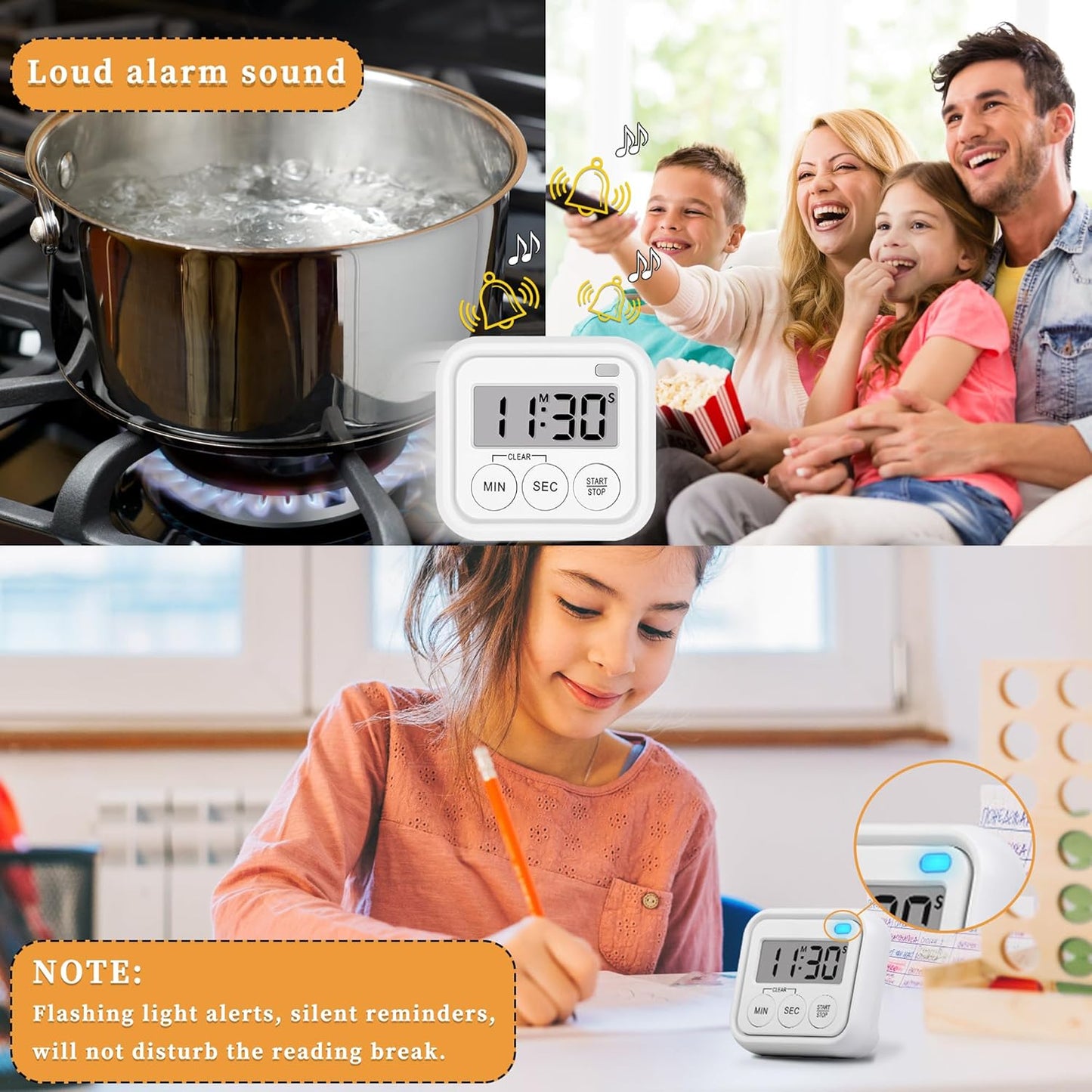 Timer, Kitchen Timers for Cooking Classroom Timer for Kids Teachers Digital Magnetic Timers 4 Pack, White