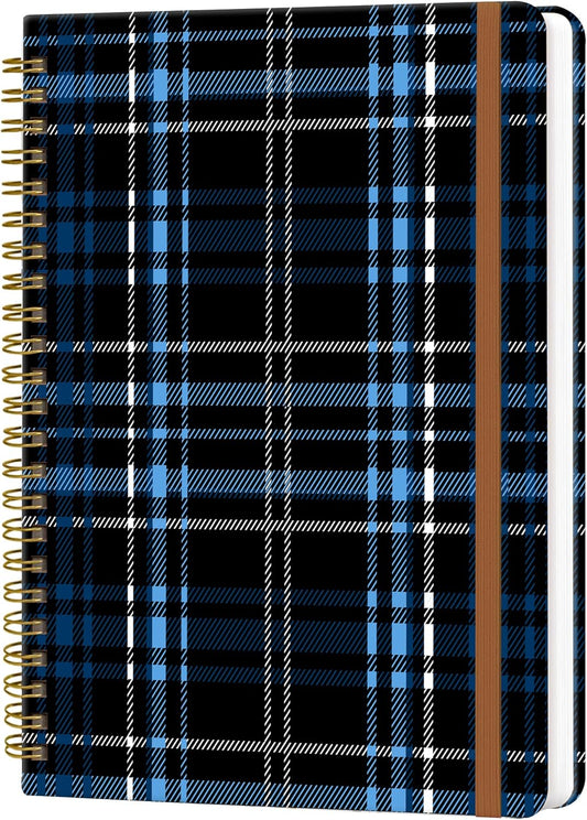 Spiral Journal Notebook for Women, Hardcover A5 College Ruled Notebook, 120 Pages, Thick Paper, Cute Lined Journal for School, Office & Work, 6 x 8.4 in(Black Check Plaid)
