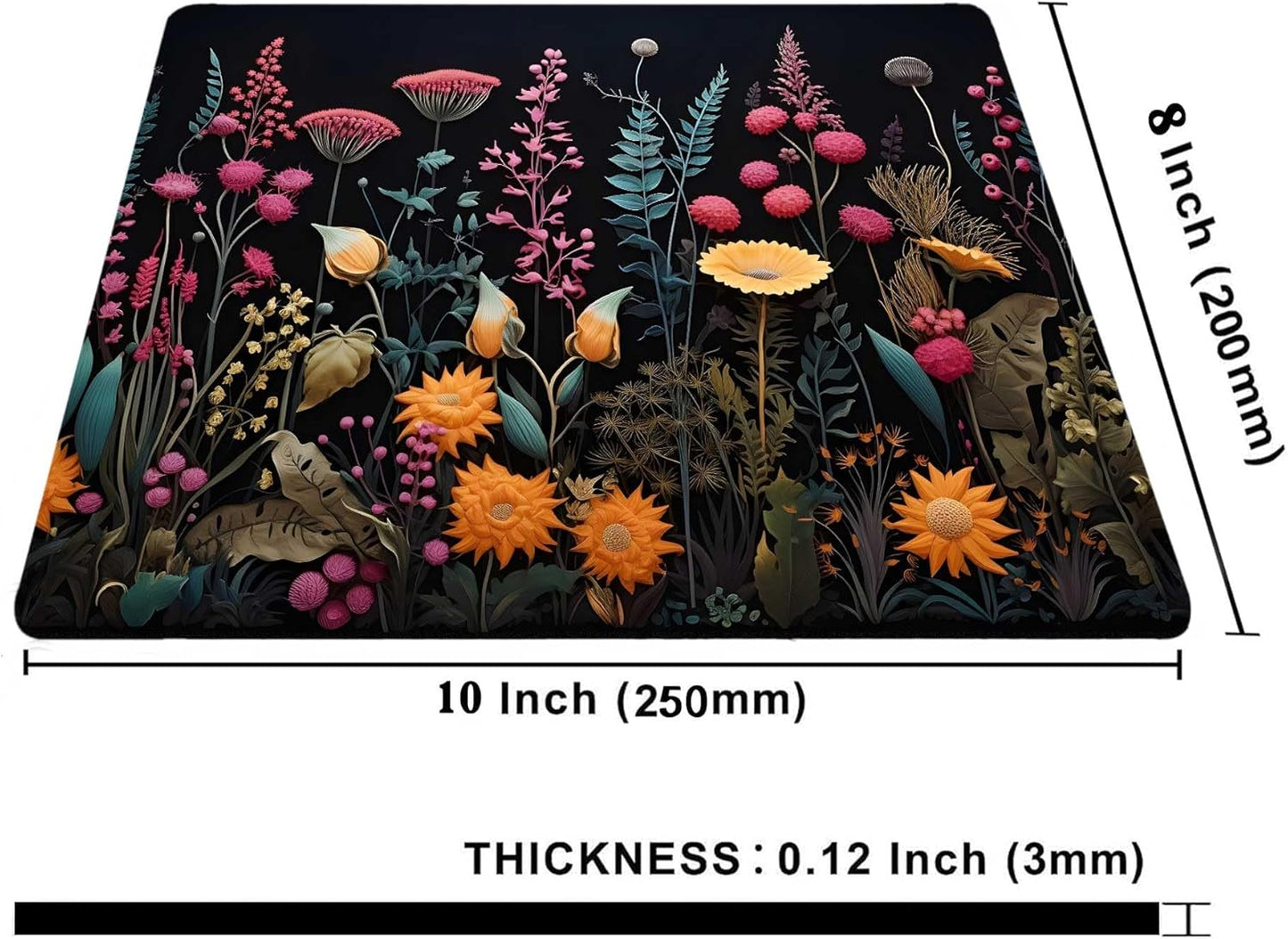 Black Pink Beauty Flowers Plants Mouse Pad,Brightly Colored Unique Design Computer Mousepad with Non-Slip Rubber Base for Women,Washable Mousepads Computer Mouse Pads for Desk Laptop Wireless Mouse