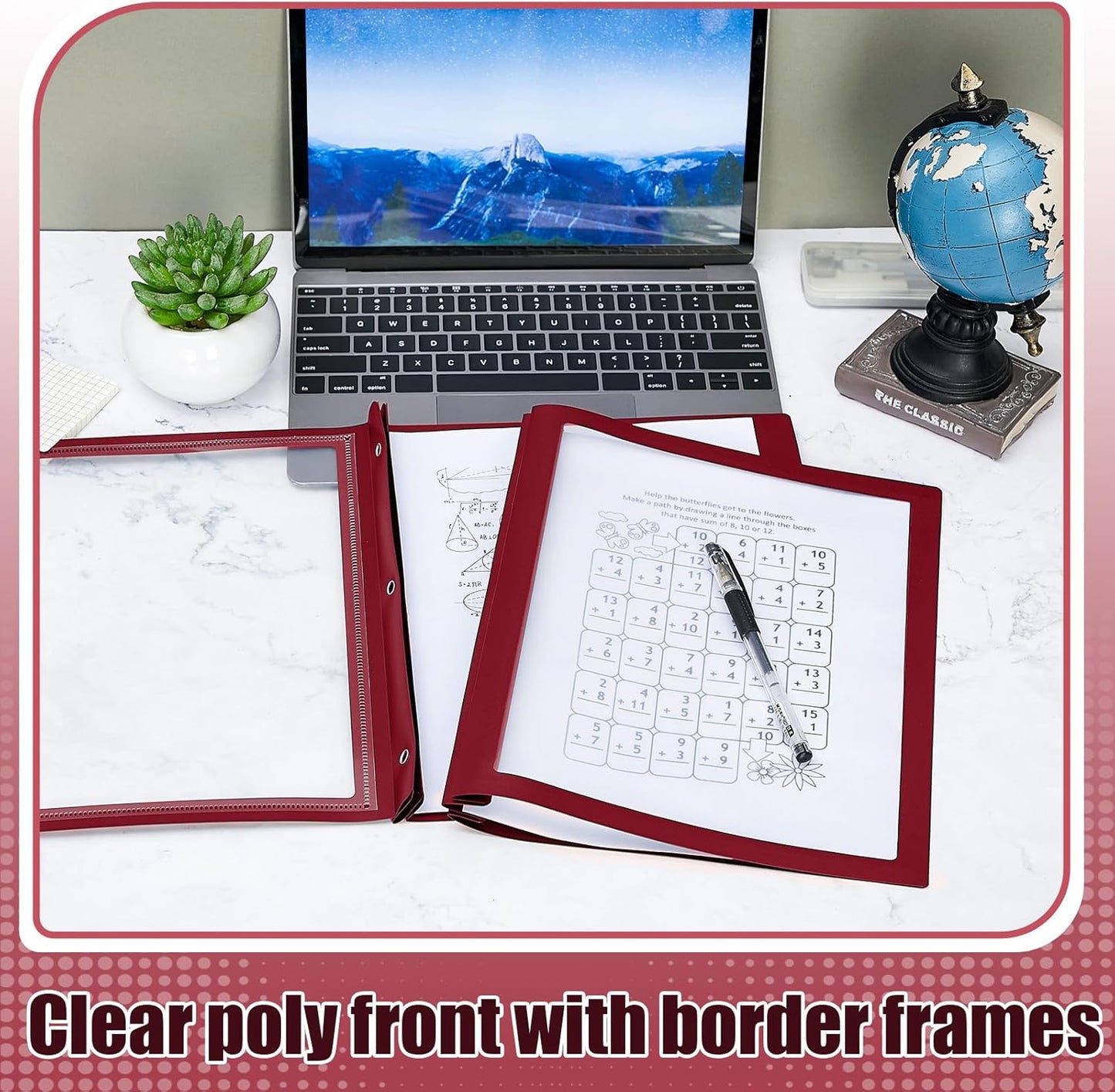 Teling 36 Pcs Report Covers with 3 Prong Fasteners Clear Front Presentation Folders Frame View Poly Report Folder Presentation Binder for Paper Document School Office (Red)