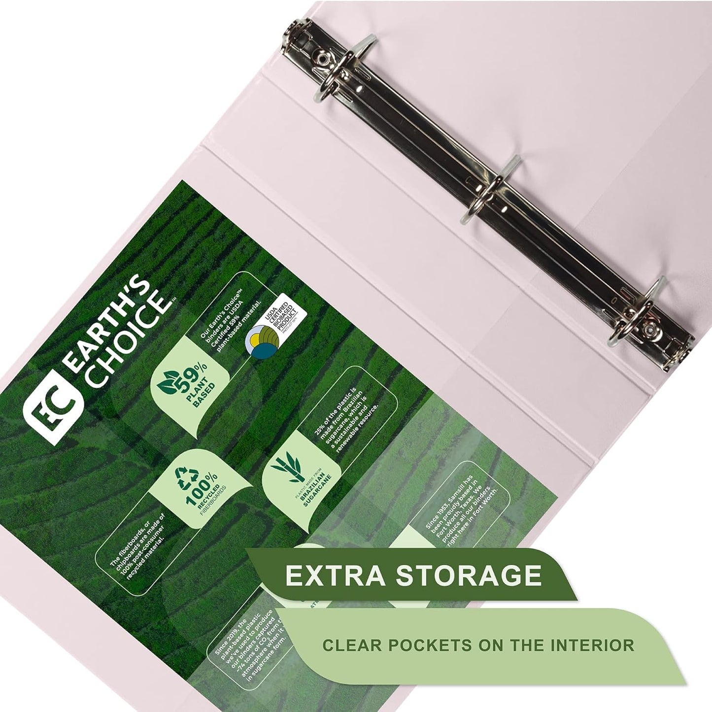 Samsill Plant-Based 1.5 Inch Durable D-Ring, Made in USA, View Binder, Eco-Friendly, USDA Certified Biobased, 2 Pack, Rose