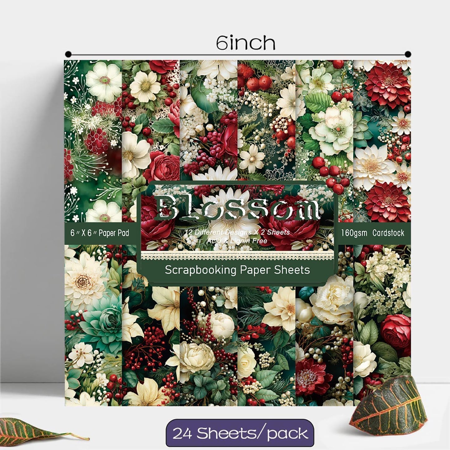 YASMEN Single-Sided Scrapbook Paper Pad - 6x6 Flower Cardstock Paper Pad Pads for Card Making, Scrapbooking, Greeting Cards, Junk Journal, Planners, Art Collage - 24 sheets