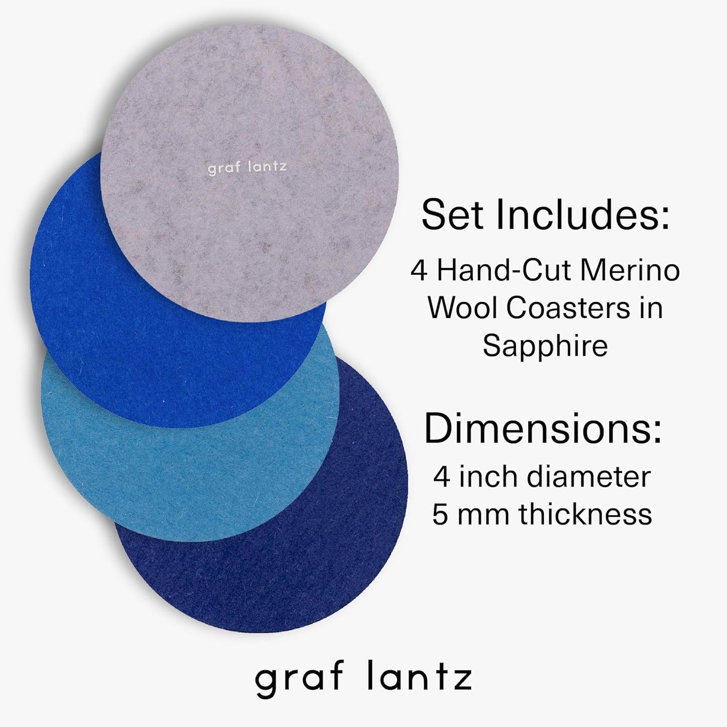 Graf Lantz - Bierfilzl Merino Wool Round Coasters Set of 4 - Sapphire (4"x4"x5mm) - Absorbs 30% of Weight - Natural German Wool - Heat Resistant, Sustainable, Reusable - Home Decor