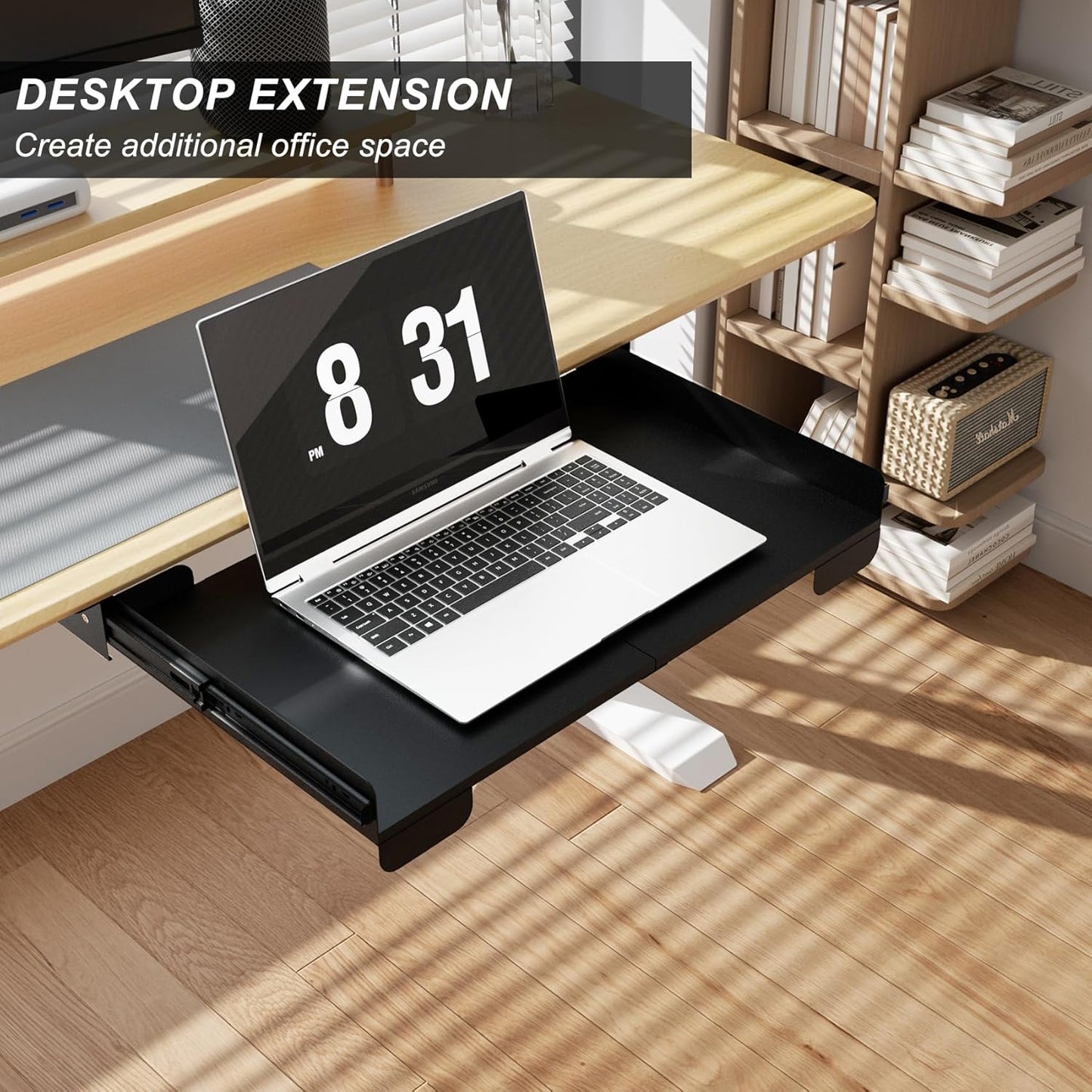 20 Inch Under Desk Mounted Sliding Loptop Drawer, Desktop Extension Pull-Out Laptop Tray for Office Desk, Extra Storage Organizer for Sit Stand Workstation