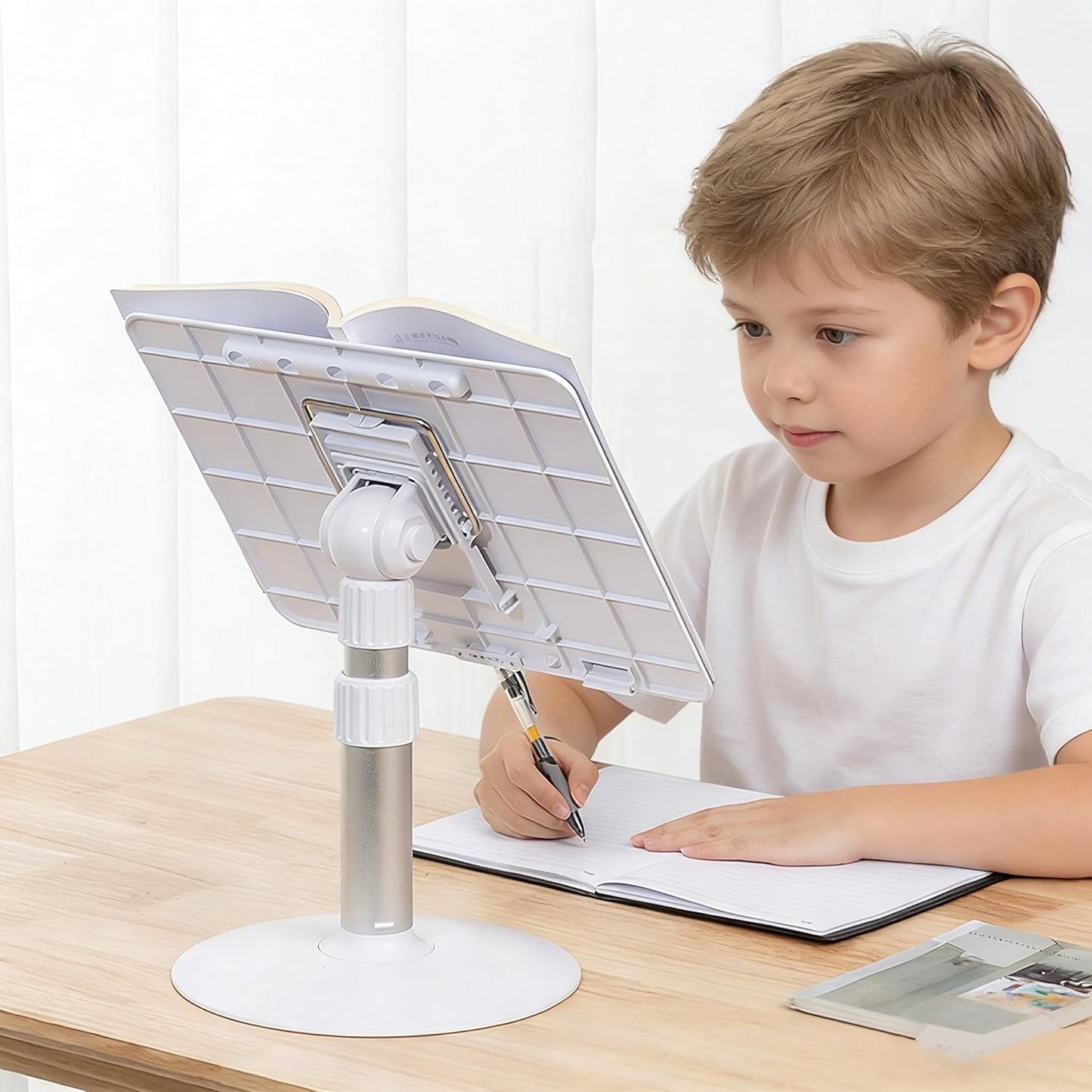 Book Stand for Reading Hands Free Height Adjustable,Laptop Stand for Desk,Ergonomic Cookbook Stand Recipe Book Holder with Elastic Page Clips for Magazines, Tablets