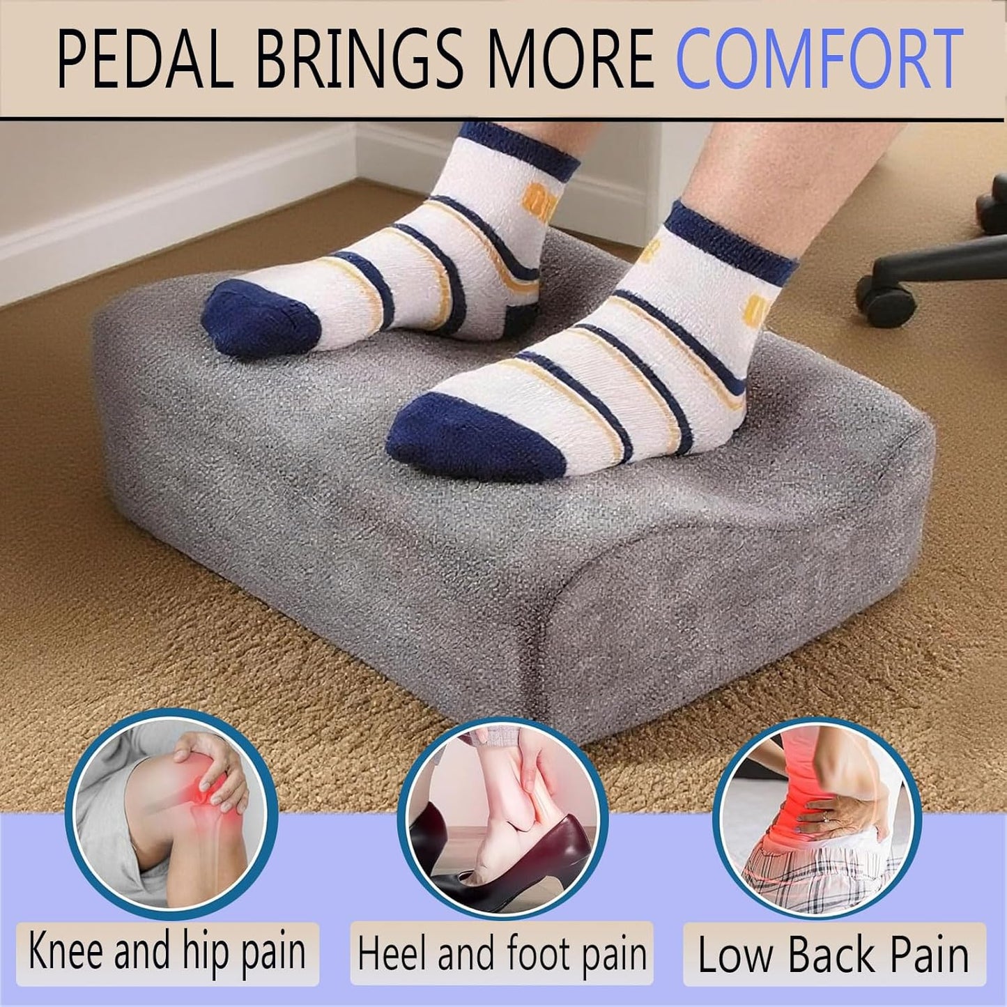 Foot Rest for Under Desk at Work, Ergonomic Under Desk Footrest with Washable Cover, Memory Foam Foot Stool for Office Chair & Gaming Chair, Back & Hip Pain Relief, Dark Gray