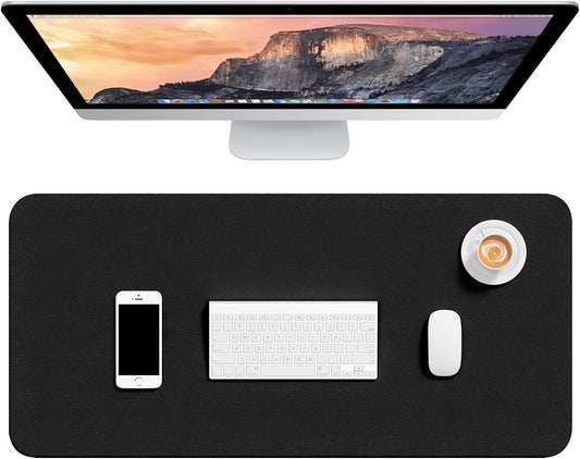 Hsurbtra Desk Pad, 30" x 14" PU Leather Desk Mat, XL Extended Mouse Pad, Waterproof Desktop Blotter Protector, Non-Slip Ultra Thin Large Laptop Keyboard Writing Mat for Office Home, Black