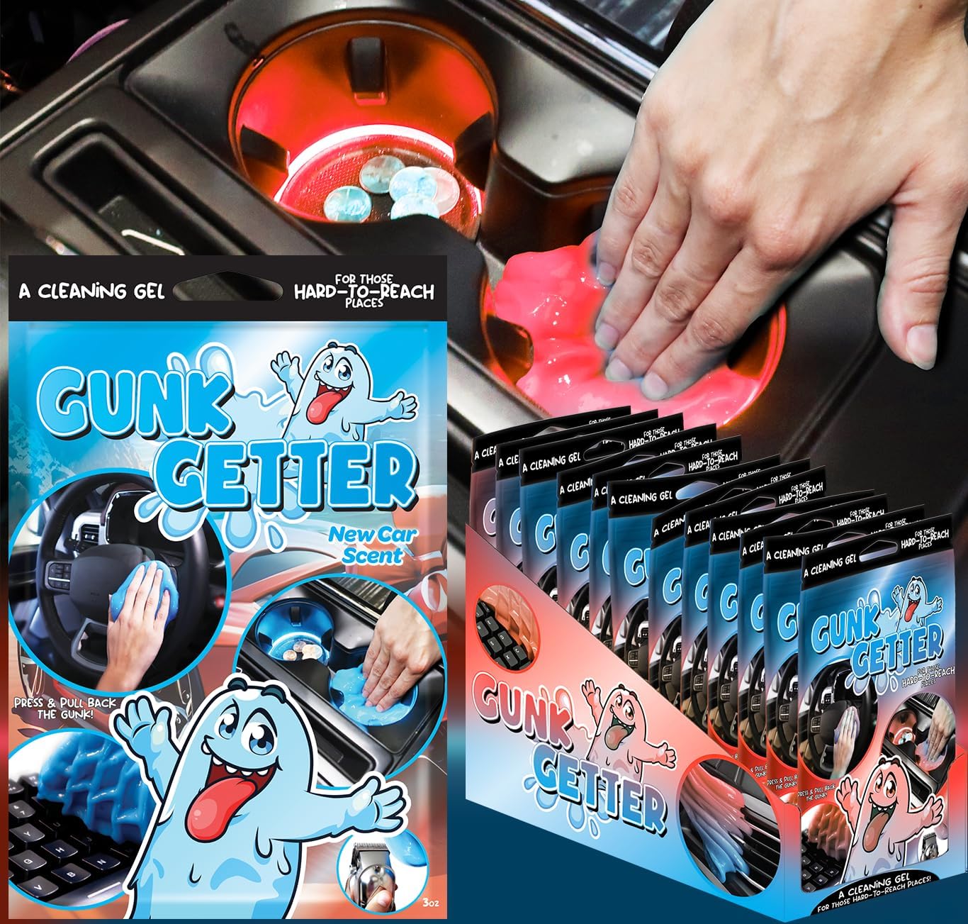 Cleaning Gel for Those Hard to Reach Places, Automotive Cup Holder Electronic Keyboard Office, Slime Gel Cleaner Dust Crumb Removal (New Car, 12 Pack)