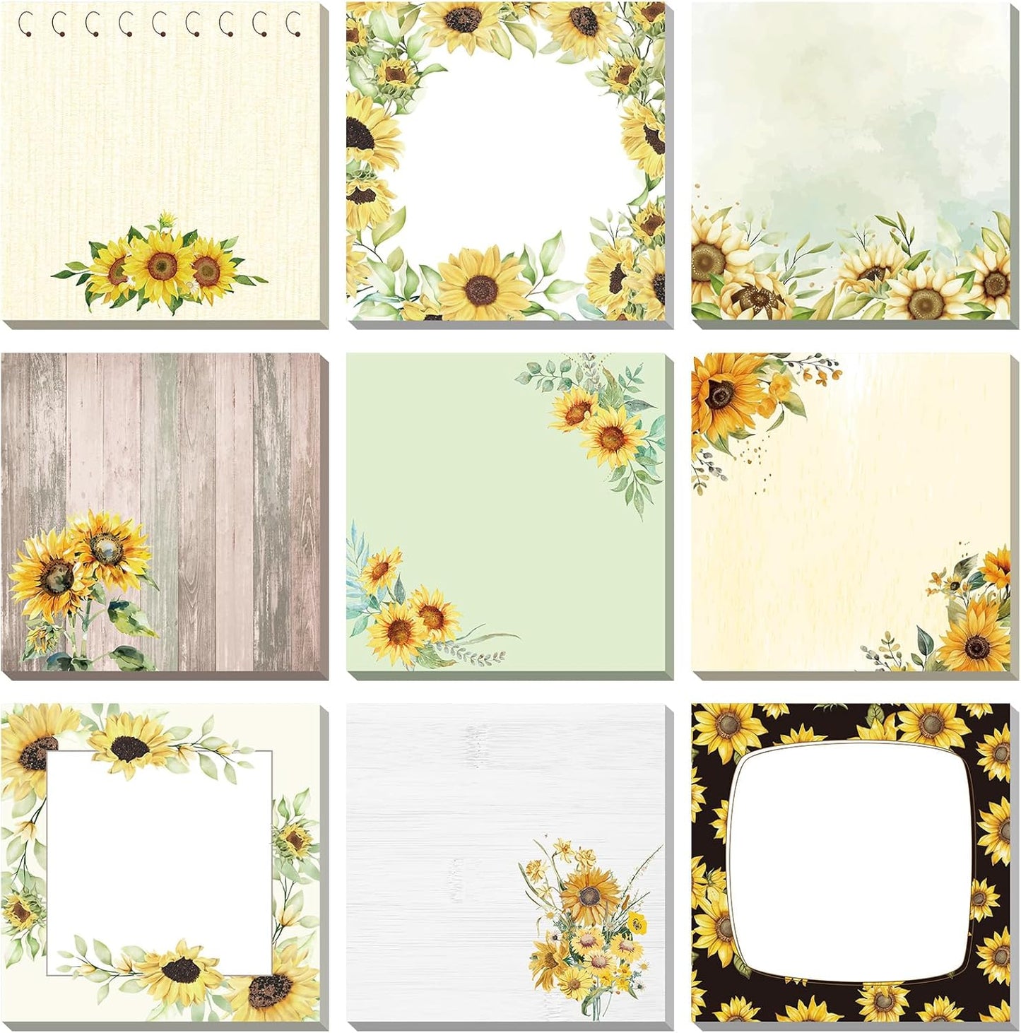 9 Pads Sunflower Sticky Notes Cartoon Self Stick Notepads 3x3 Inches Notes Adhesive Memo Pad Office Decor Gifts for Students School Teacher Office Meeting
