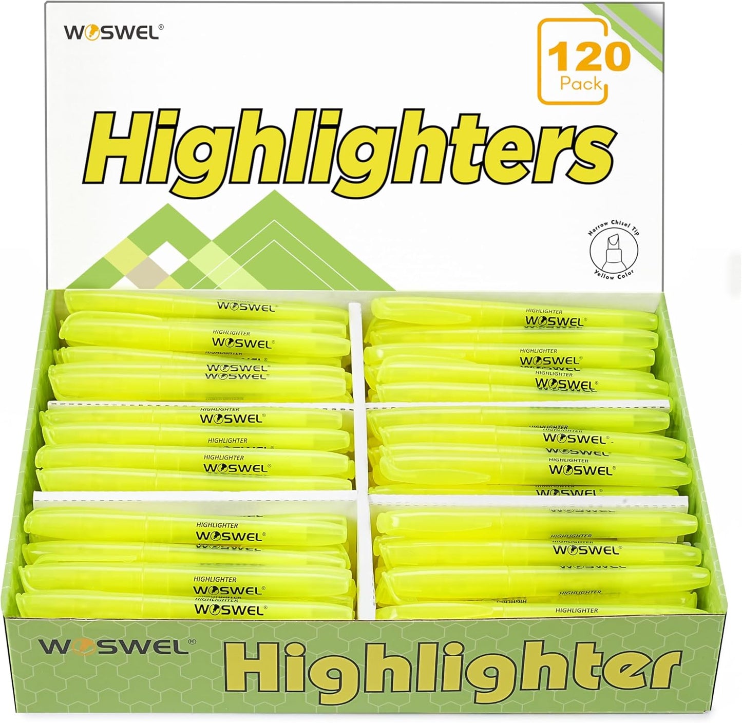 Highlighters Bulk 120 Pack Fluorescent Yellow Markers with Chisel Tip for Classroom Office Home