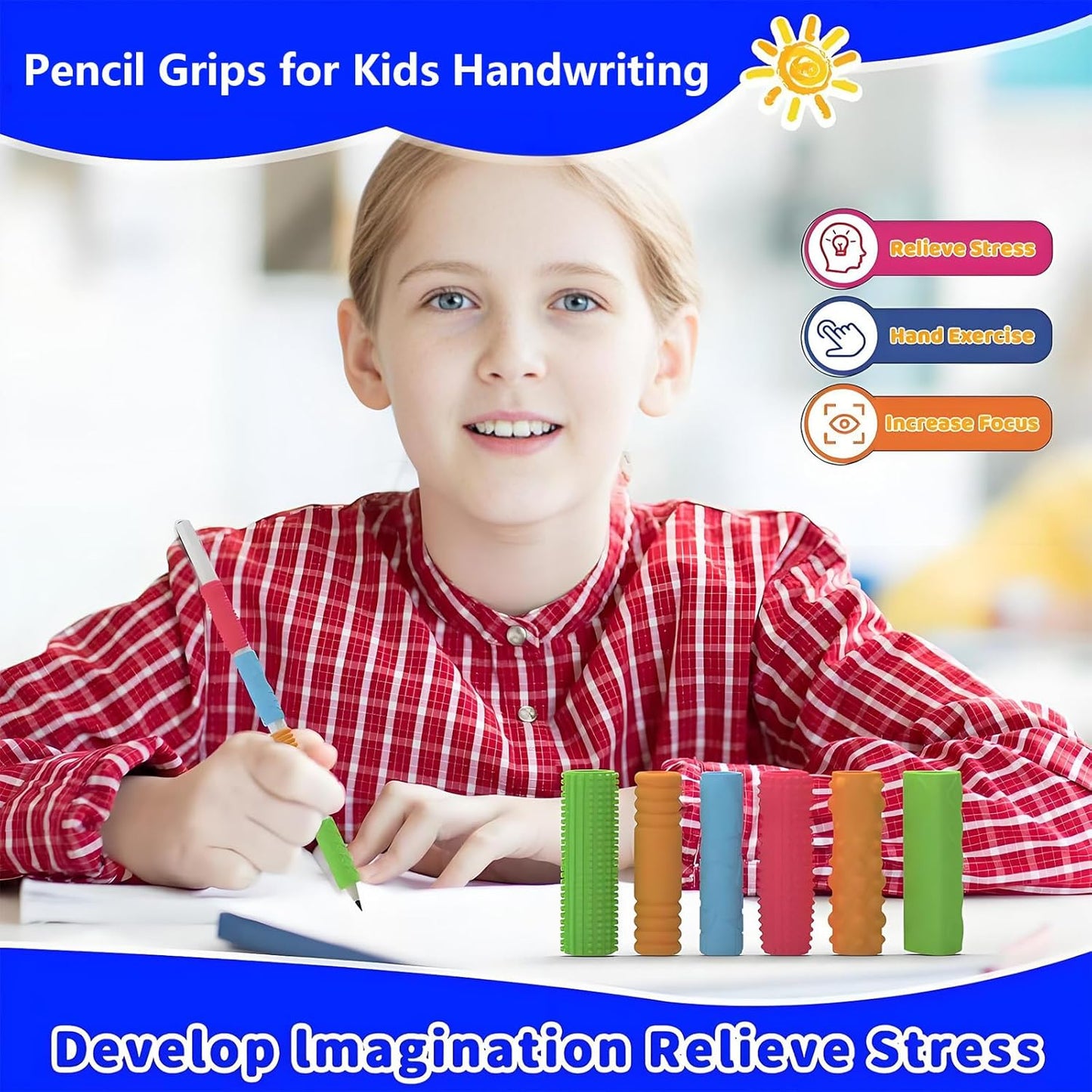 【24PCS】 Four Sizes Silicone Pencil Grips for Kids, Sensory Textured Pencil Grips Fidget Toys, Quiet Handwriting Pencils Sleeve for ADHD, Anxiety & Stress Relief
