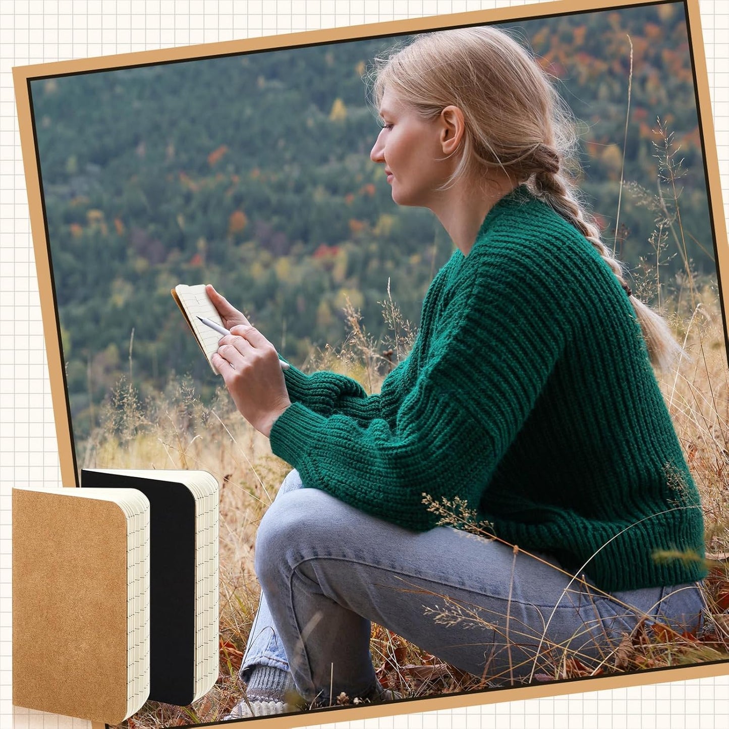 Outus 36 Pcs Pocket Notebook Mini Journal 2.5" x 4" Kraft Paper Mini Notepad Bulk Softcover Pocket Notepad Memo Diary Subject Notebooks for Student Traveler School(Brown Black, Blank Cover)