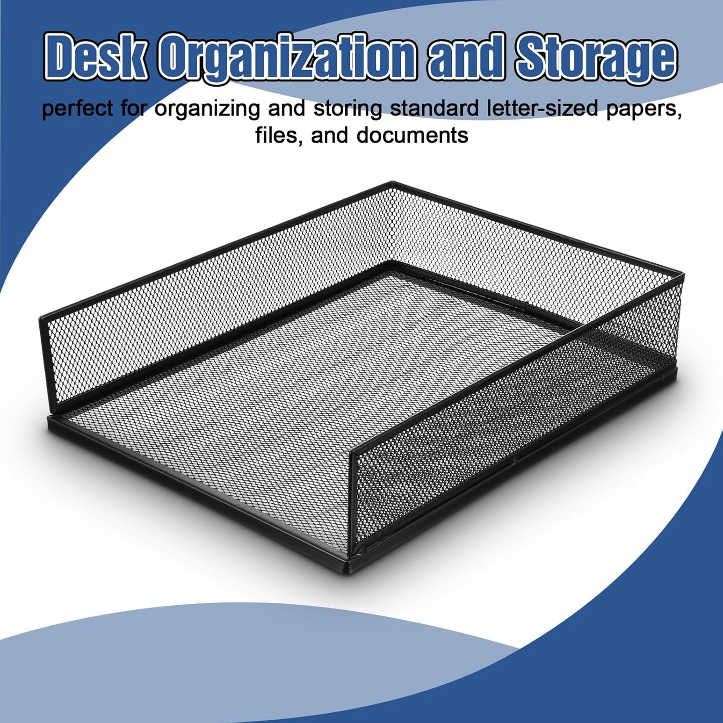 2 Pack Wire Mesh Letter Trays Paper Tray Desk File Organizer, Stackable Metal Front-Load Documents Tray for Office Supplies File