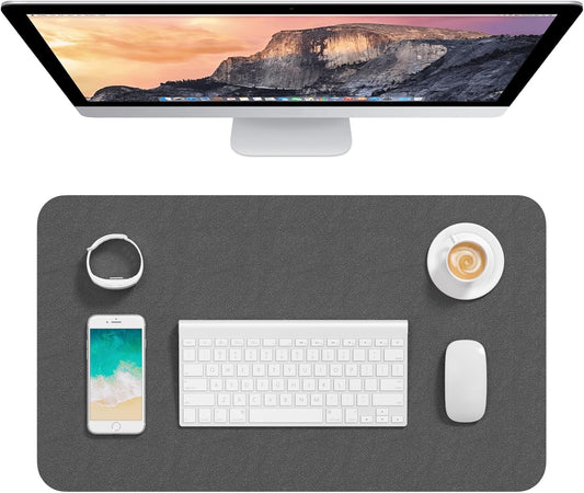 Hsurbtra Desk Pad, 23.6" x 13.8" PU Leather Desk Mat, M Extended Mouse Pad, Waterproof Desktop Blotter Protector, Non-Slip Ultra Thin Small Laptop Keyboard Writing Mat for Office Home, Dark Gray