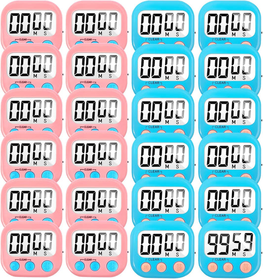 24 Pack Digital Kitchen Timer Small Classroom Timers for Kids Teachers (Blue&Pink)