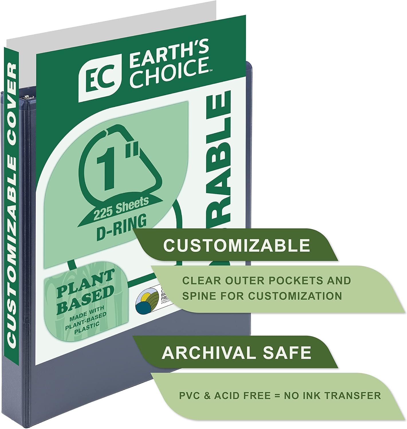 Samsill Plant-Based 1 Inch Durable D-Ring, Made in USA, View Binder, Eco-Friendly, USDA Certified Biobased, Single, Indigo