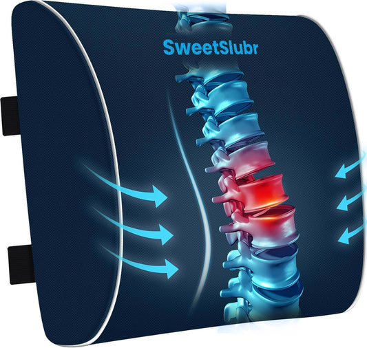 Large Lumbar Support Pillow for Office Chair, Car Seats and Home Desks, Ergonomic Back Support with Double Adjustable Straps, Machine Washable Cover, Gray