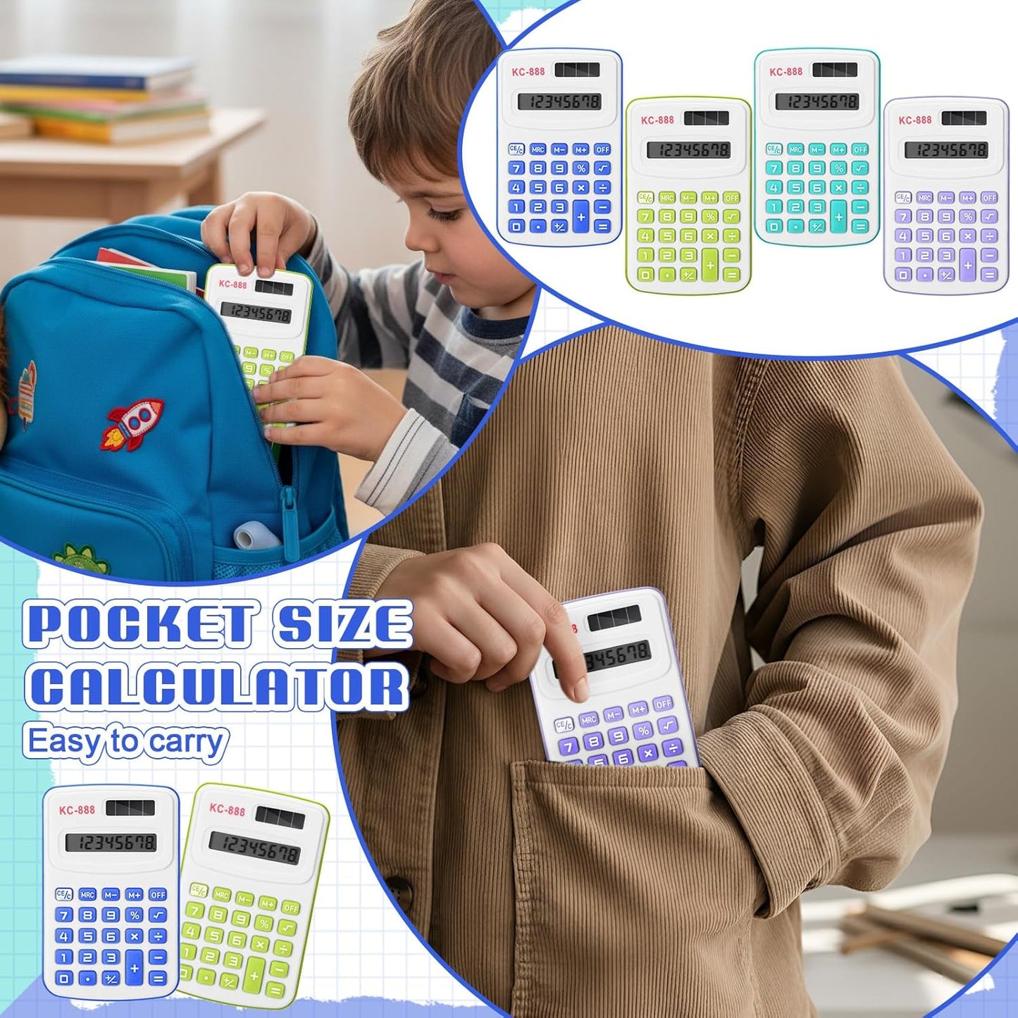 Hoteam 16 Pcs Pocket Calculator Gift for Students Bulk Mini Handheld Calculator Basic Standard Calculators with Button Battery 8 Digit Display for School Office Home(Assorted Colors)