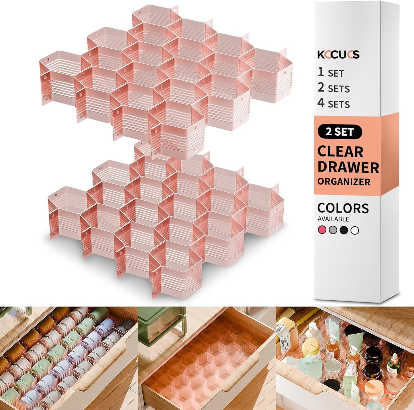 Honeycomb Separator Adjustable Drawer Organizer Divider for Underwear Belt-Scarf Socks Organizer (Pink(2pcs))