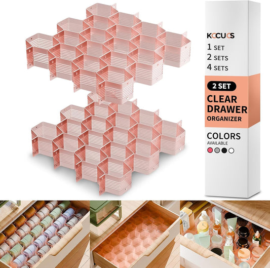 Honeycomb Separator Adjustable Drawer Organizer Divider for Underwear Belt-Scarf Socks Organizer (Pink(2pcs))