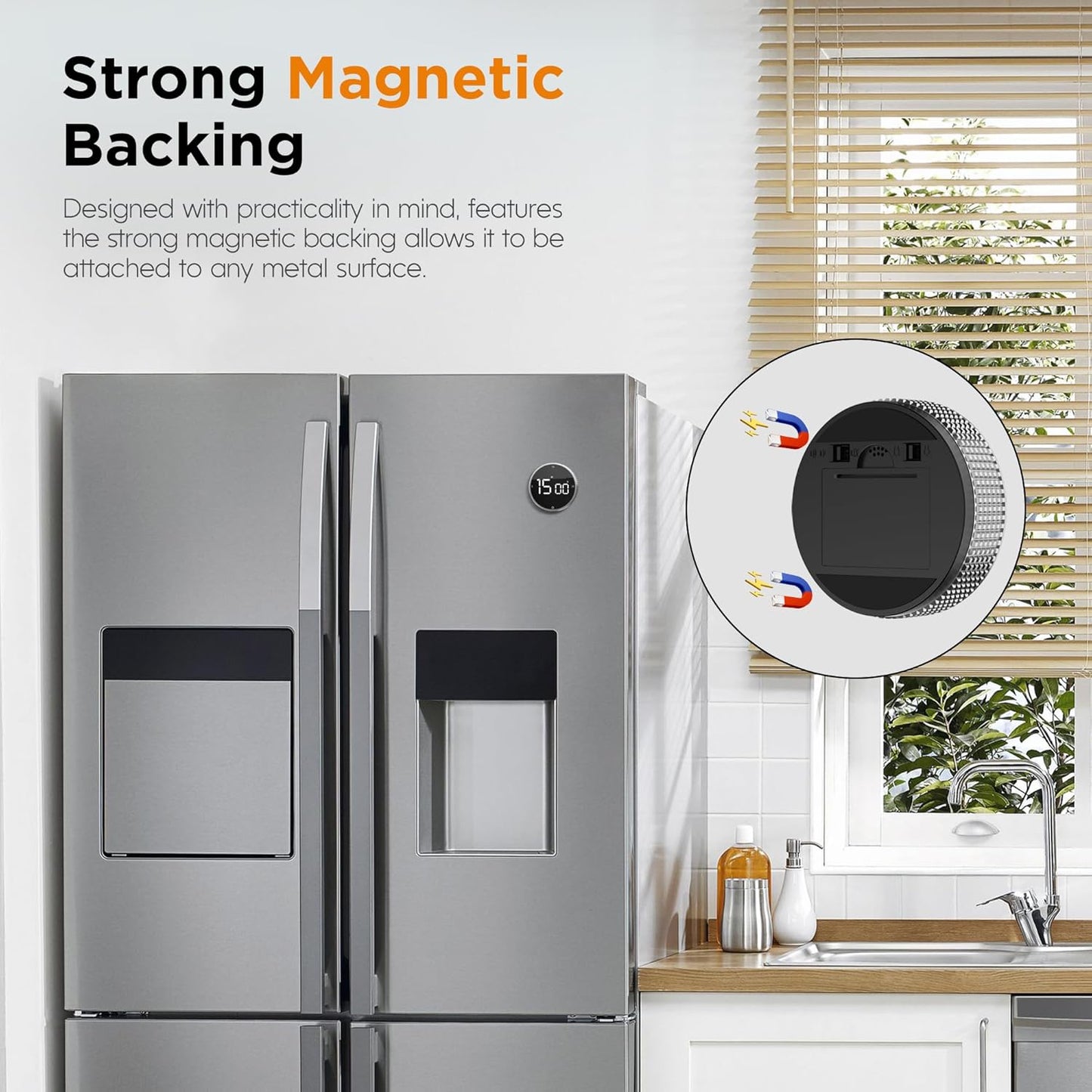 Upgrade Digital Kitchen Timer - Magnetic Countdown Countup Visual Pomodoro Timer with Large LED Display, 3-Preset Times (5, 15, 25), 3 Volume Levels, Ideal for Cooking, Baking and Fitness (2, Silver)