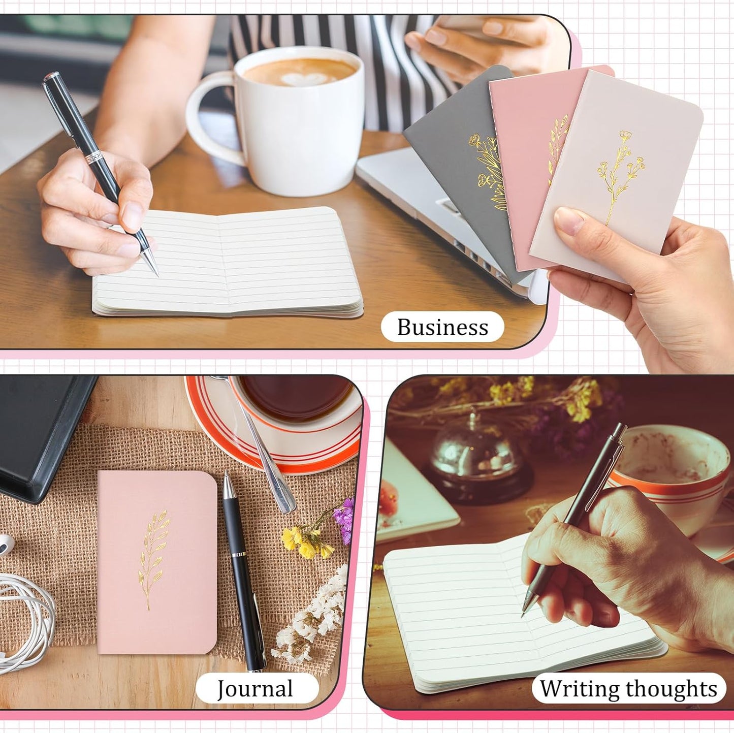 Outus 36 Pcs Pocket Notebook Mini Journal 2.5" x 4" Kraft Paper Mini Notepad Bulk Softcover Pocket Notepad Memo Diary Subject Notebooks for Student Traveler School(Morandi Color, Gold Stamping Cover)