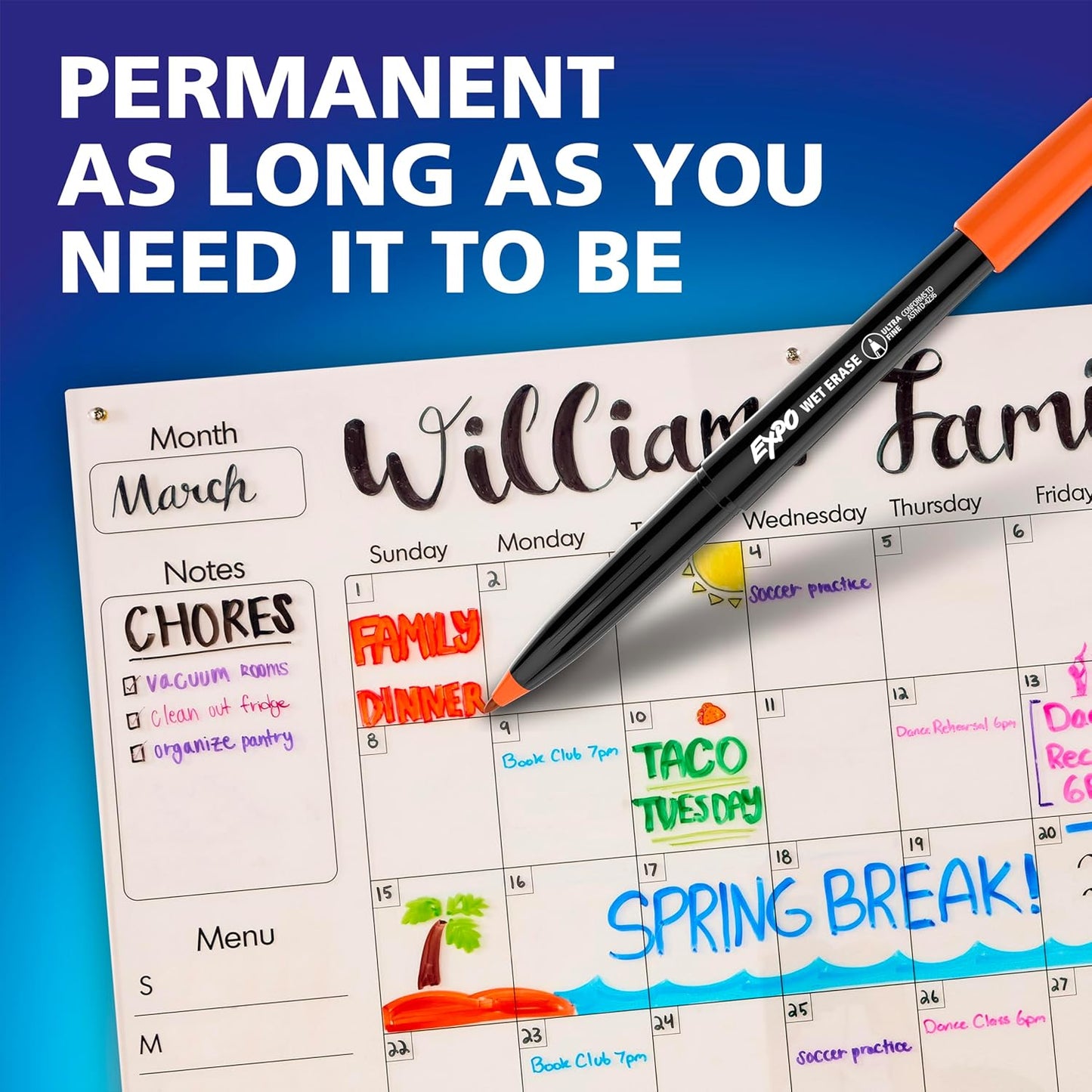 EXPO Wet Erase Markers, Semi-Permanent, Assorted Colors, Ultra Fine Tip, 8 Count - For Writing on Glass, Whiteboards, Mirrors, Calendar, Labeling, Organizing