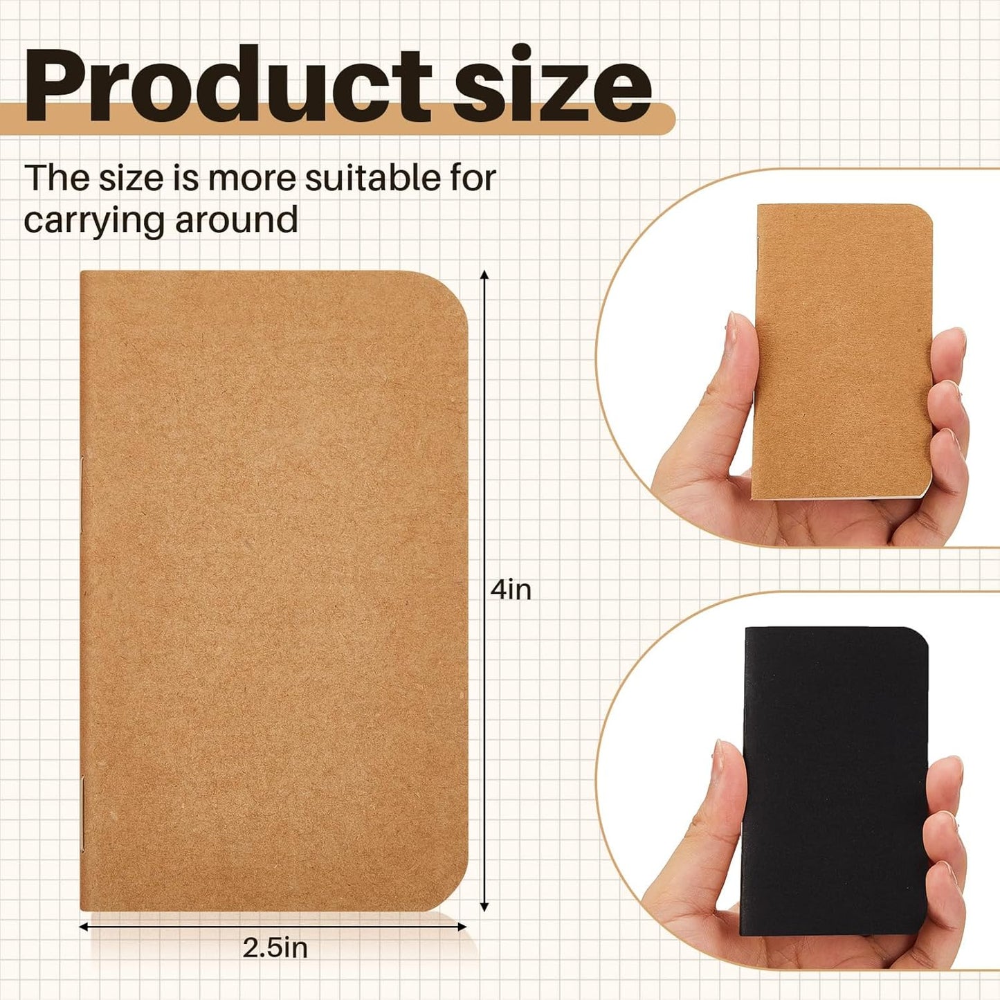 Outus 36 Pcs Pocket Notebook Mini Journal 2.5" x 4" Kraft Paper Mini Notepad Bulk Softcover Pocket Notepad Memo Diary Subject Notebooks for Student Traveler School(Brown Black, Blank Cover)