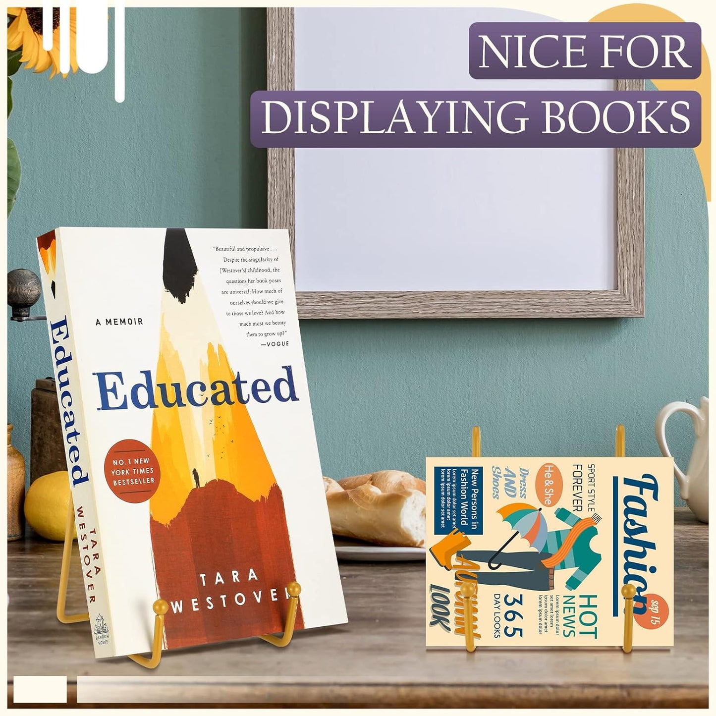 Mixweer 12 Pcs Book Stands for Display Metal Picture Frame Stand Book Plate Picture Holder Easels Photo Holder for Decorative Display(4.3 Inch,Gold)