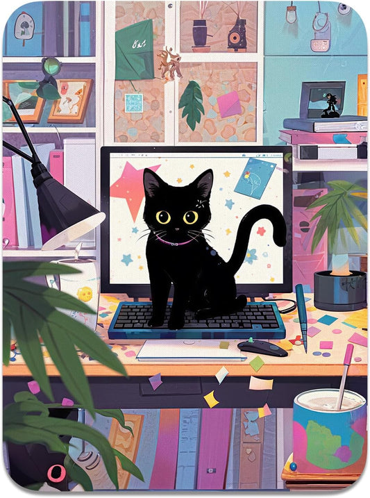 Small Mouse Pad, Mini Mouse Pad 6 x 8 Inch, Thick Rubber Waterproof Mouse Mat, Cute Mousepad for Women Men Wireless Mouse Laptops Home Office, Cat on Keyboard