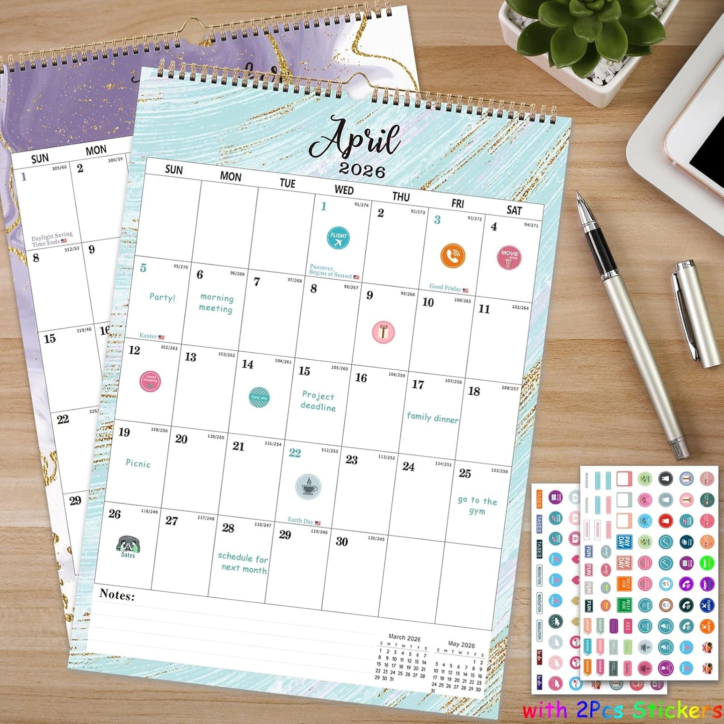 2026 Wall Calendar 12" x 17", 18 Month 2026-2027 Wall Calendar from January 2026 to June 2027, Hanging Large Wall Calendars 2026-2027 with Twin-Wire Binding & Hanging Hook for Home Office Planning