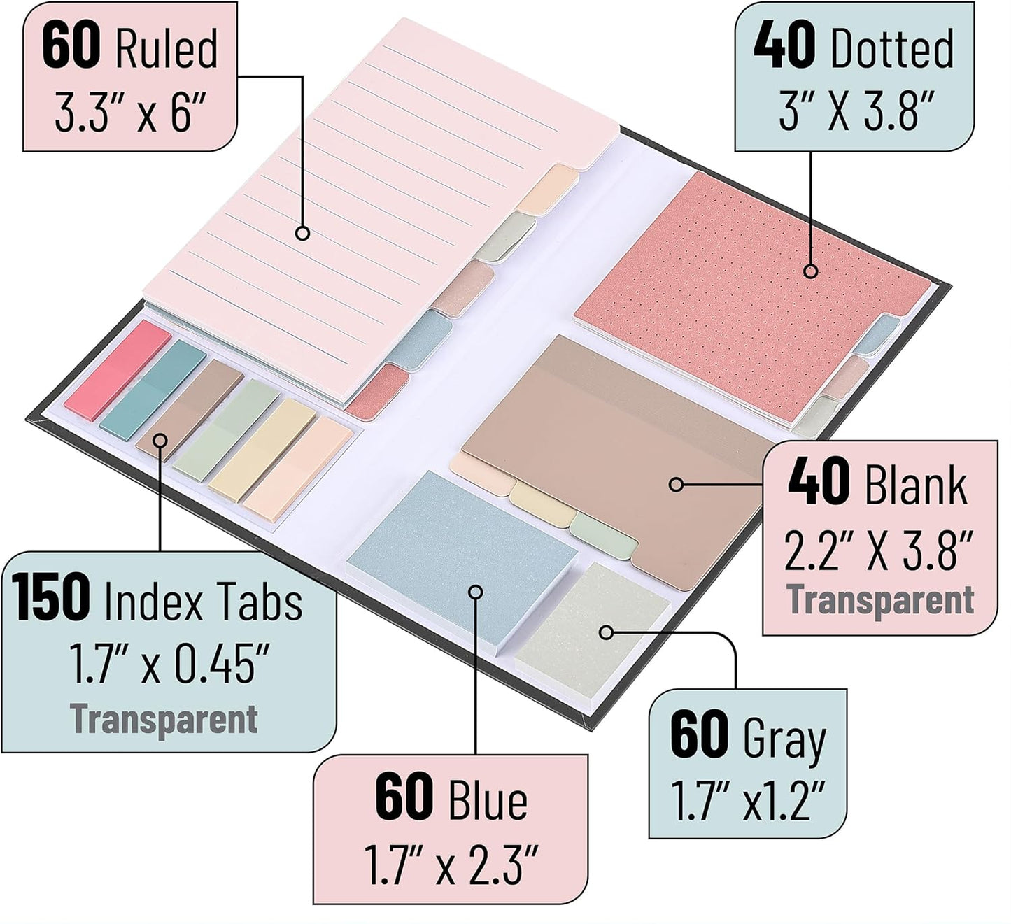Mr. Pen Sticky Note Set - 410 Pack with Vintage Colors, Transparent and Divider Tabs for Planners