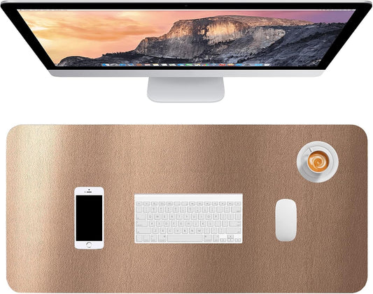 Hsurbtra Desk Pad, 30" x 14" PU Leather Desk Mat, XL Extended Mouse Pad, Waterproof Desktop Blotter Protector, Non-Slip Ultra Thin Large Laptop Keyboard Writing Mat for Office Home, Rose Gold