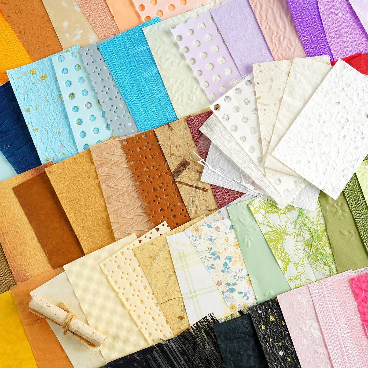 160 Sheets Textured Scrapbook Paper & Mesh Fabric Assorted Set | 10 Mixed Colors | Decorative Paper for Scrapbooking Journaling, Planners, Card Making, Decoupage | 4.72" x 3.14"