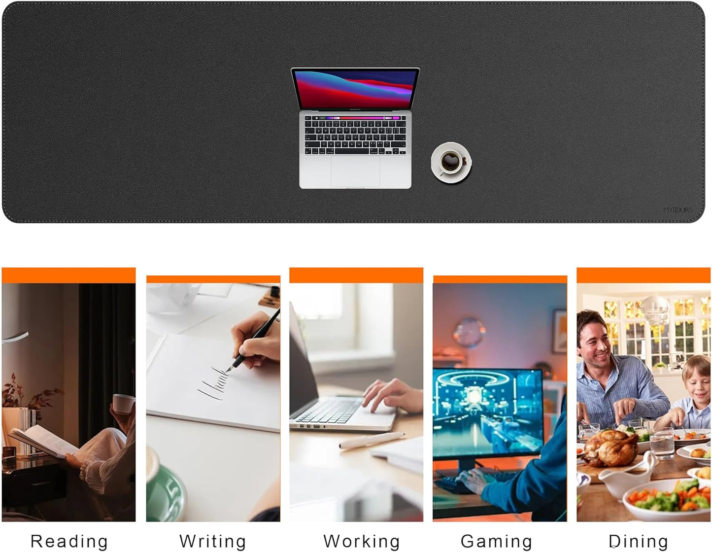 Mydours 75" x 24" Super Large Desk Pad, Desk Protector Mat with PU Leather, Large Desk Blotter Mat for Office, Home & Writing, Full Desk Pad for Keyboard and Mouse (Black)