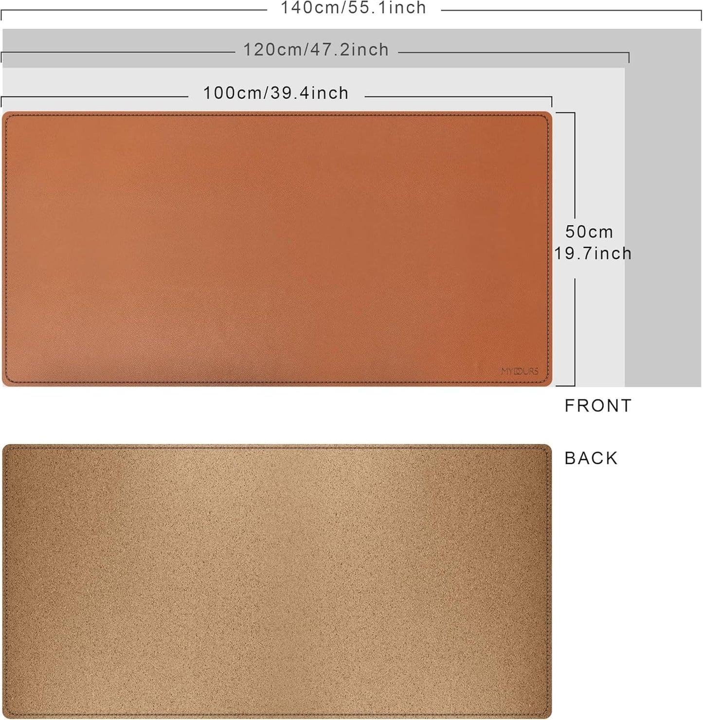 Mydours Cork & PU Leather Desk Mat, 48" x 20" Large Gaming Mouse Pad XXXL, Dual-Sided Portable Desk Pad Blotter, Keyboard Computer Desktop Protector for Office Home (Brown)