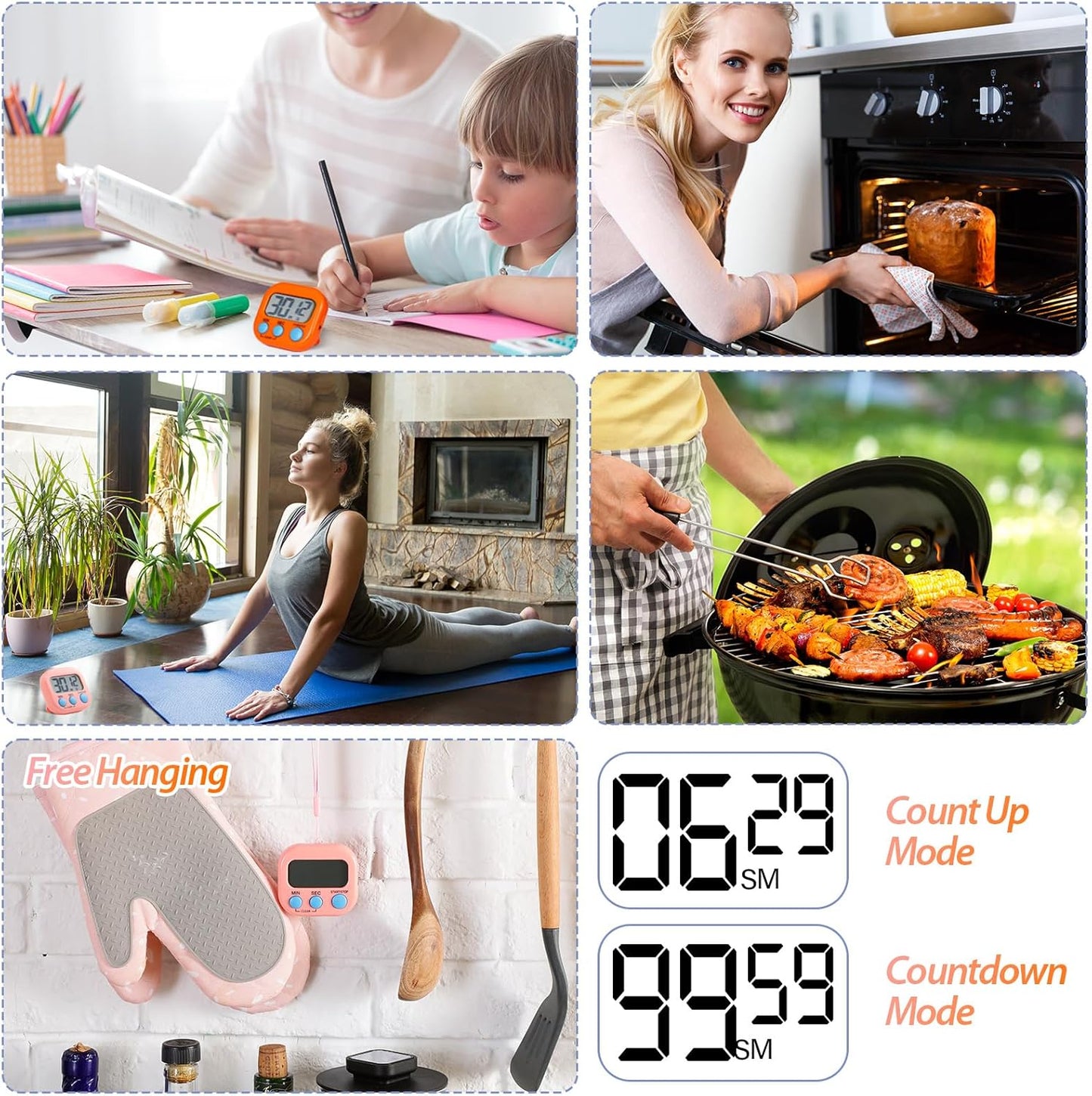 Weewooday 24 Pcs Digital Kitchen Timer Magnetic Timer Bulk On/Off Switch Minute Second Count up Countdown Loud Alarm for Exercise Cook Baking (Multicolor)