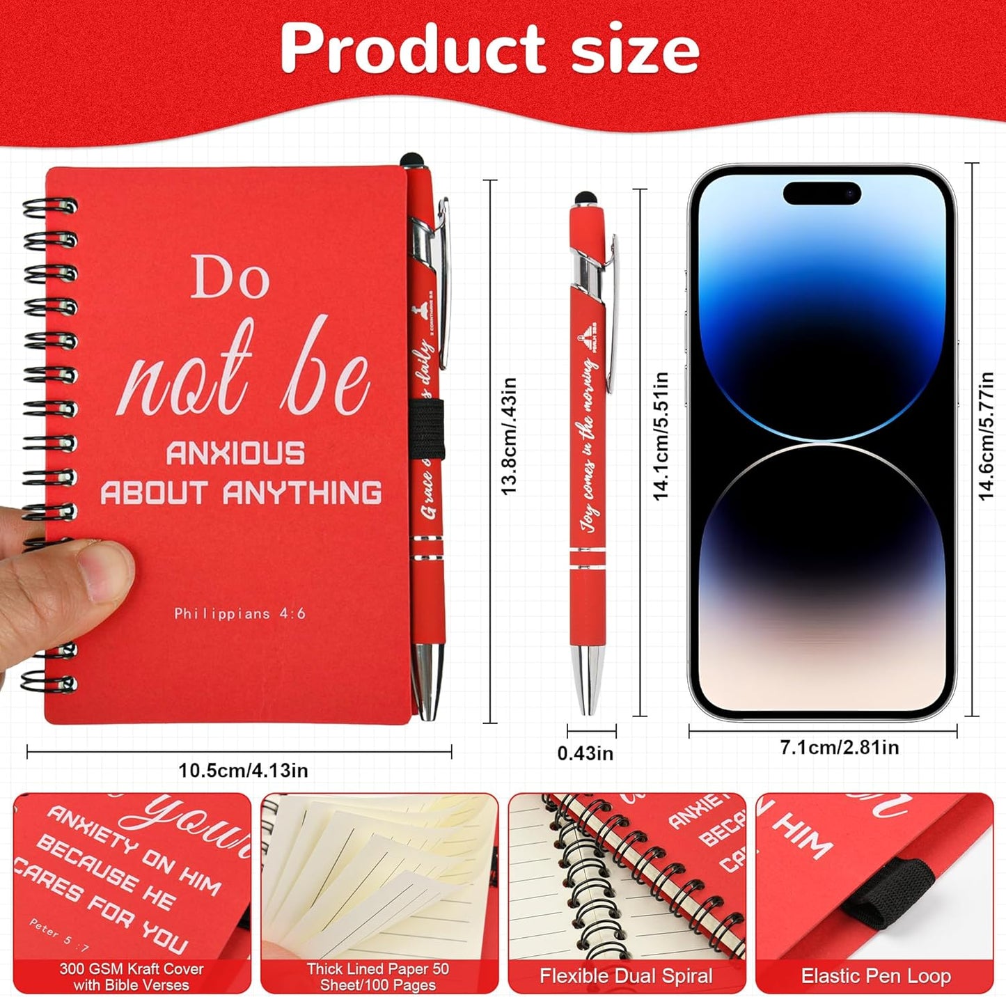 INSADA Christian Prayer Journal Spiral Red Notebooks Bulk with Pens- Small Notepads (4.13”x5.43”) - Christmas Gifts for women, Church Members & Bible Study Groups (30 Sets Red)