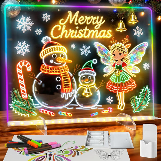 Led Drawing Board for Kids, LED Note Board with Colors,Doodle Glow Drawing Boards, 13.7"X10" 6 Modes & 8 Colors, Light Up Drawing Pad with Battery Box for Home/Office/Decor