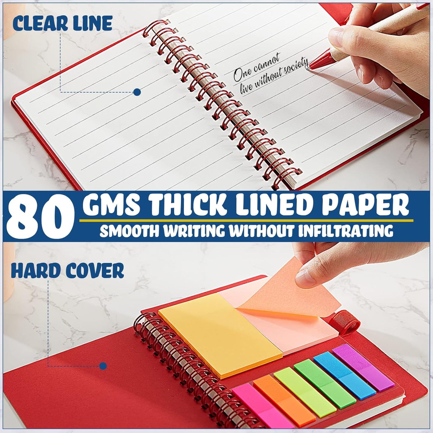 Jutom 30 Pack Spiral Notebook Steno Pads Lined Notepad with Pen in Holder Sticky Notes and Page Marker Colored Index Tabs Pocket Notebooks for Office School Supplies, 4.7 x 5.9 Inches