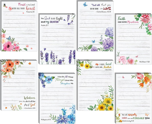 Gersoniel 8 Pack Christian Sticky Notes Small Scripture Inspirational Memo Pads Floral Design Adhesive Religious Bible Verse Quotes Notepads for Writing Schedules, 4 x 5. 5 Inch (Elegant)