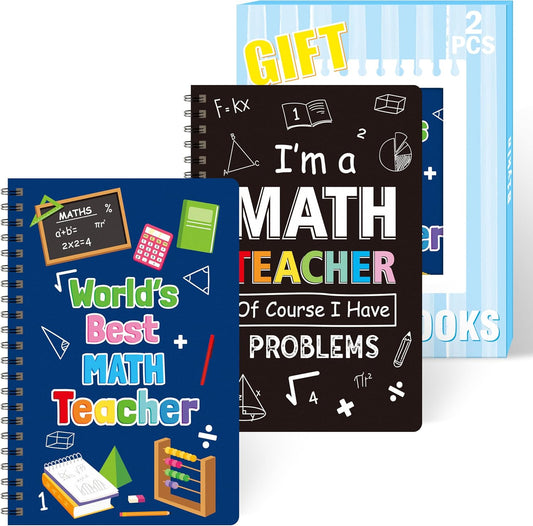 B1ykin A5 Spiral Notebooks, 2Pcs 50 Sheets 100 Pages Cute Wire Bound Teacher Appreciation Gift Spiral Notebook， Writing Notepads Memo Diary Notes Journal Notebooks for School Students (Math Teacher)