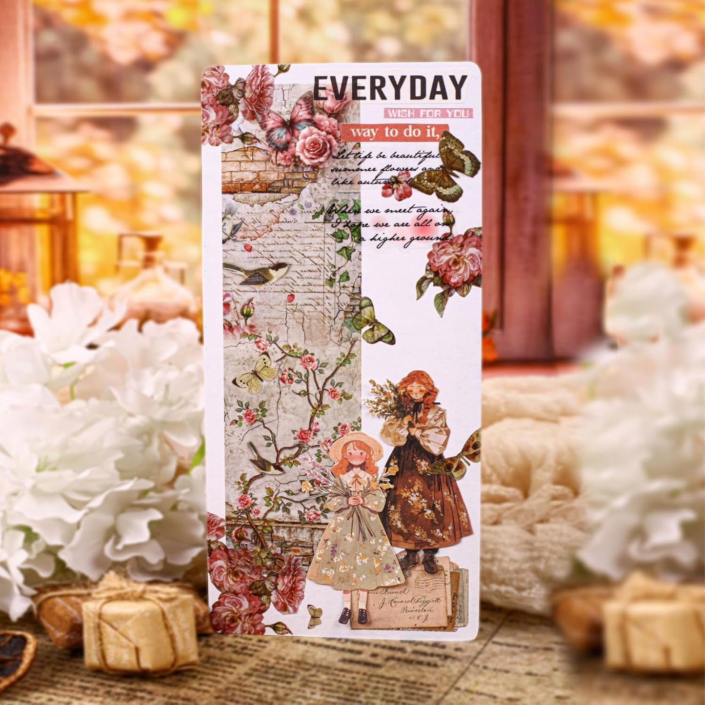 Alideco 6pcs Decorative Adhesive Tapes Vintage Plants Flowers Butterflies Washi Paper Tape Great for Bullet Journal Supplies, Arts, Scrapbook, DIY Crafts, Planners (fugumicang)