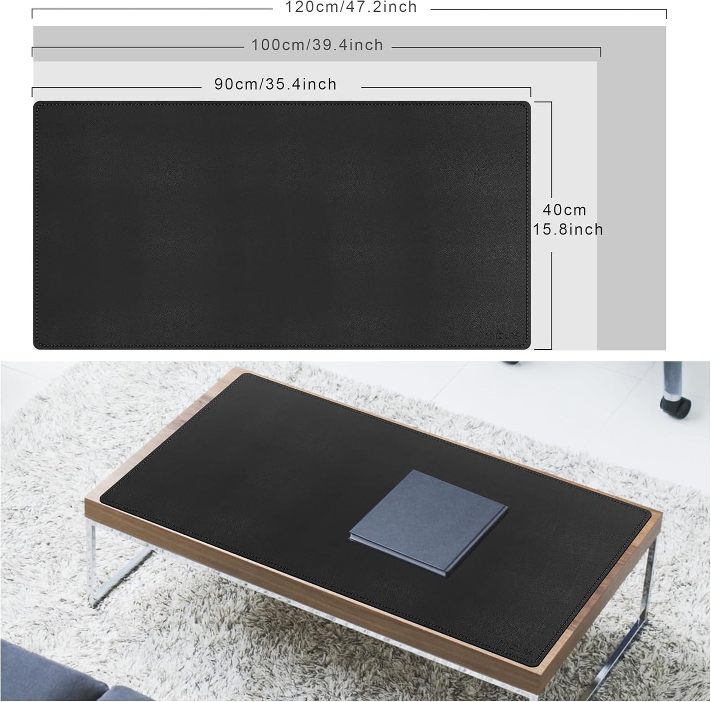 Mydours 36" x 16" Large PU Leather Desk Pad with Non-Slip Suede Base, Black Waterproof Mouse Pad, Spacious Surface for Keyboard & Laptop, Office Home Gaming Desk Protector, Easy Clean Smooth Cover