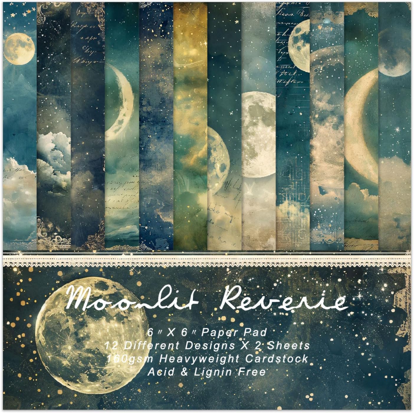 Moon Starry Sky Scrapbook Paper Pad - 24 Sheets 6x6 in Pattern Designed Decorative Decoupage Origami Folded Card Material for DIY Crafts Gift Wrapping Planners Junk Journal Supplies