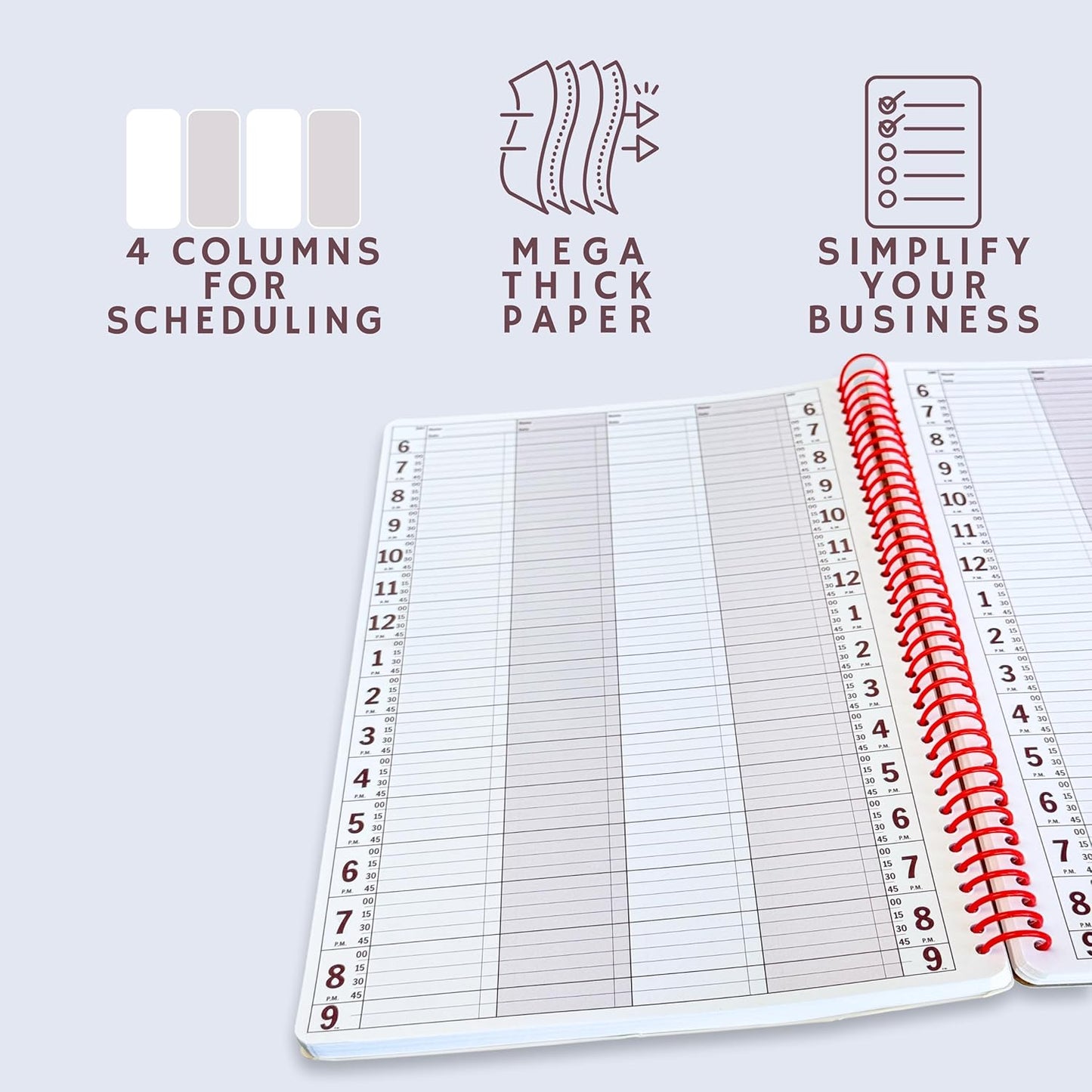 Portage Notebooks Appointment Book - Large 8.5" x 13.5" Undated Planner for Daily Scheduling - 4 Column Professional Daily Planner Undated for Office, Home, or Salon Use
