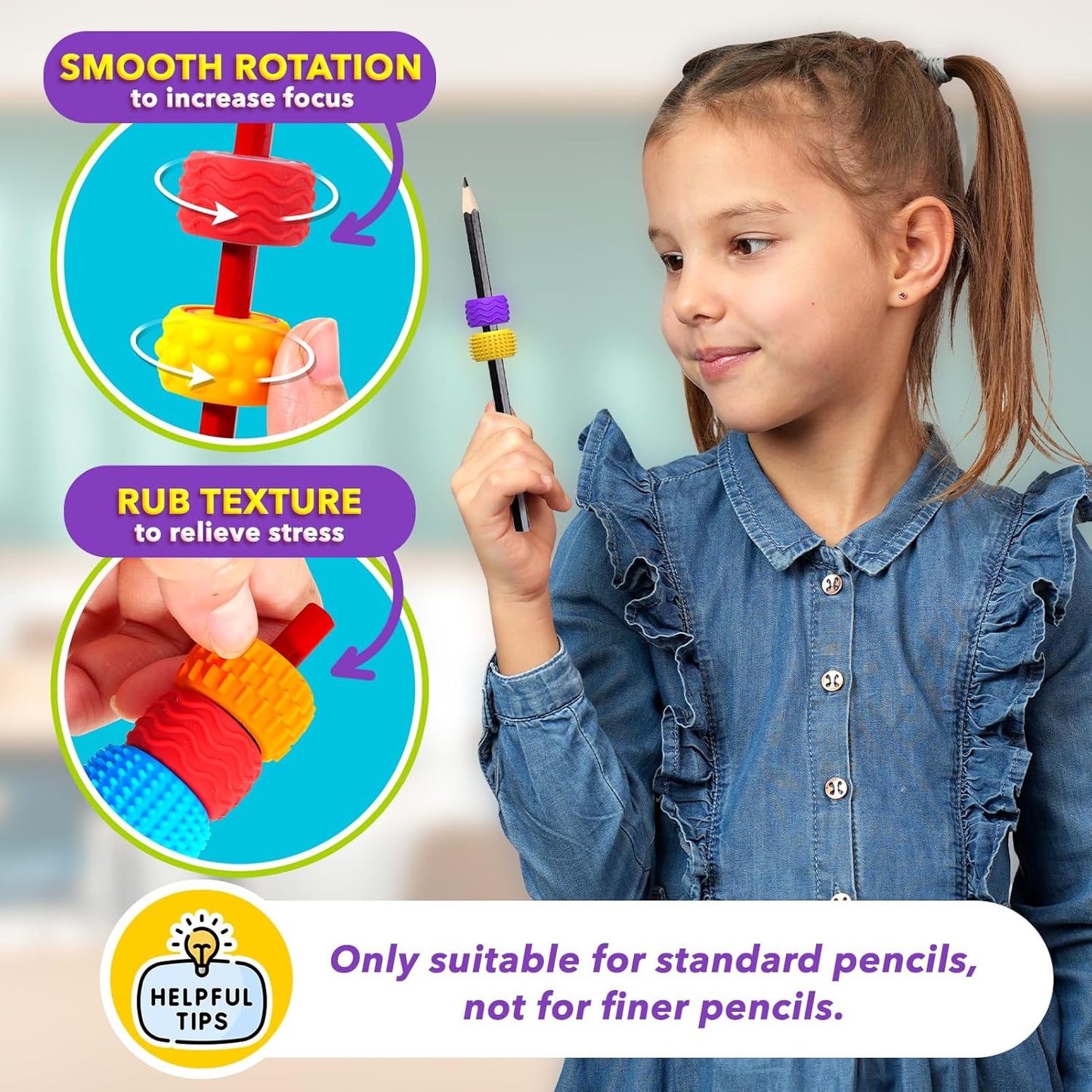 Sensory Fidget Toys for Kids Adults: Weighted Pencil Grips for Kids Handwriting Autism ADHD Tools- Silicone Textured Finger Spinners- Classroom Must Haves Anxiety Relief Items Stocking Stuffers