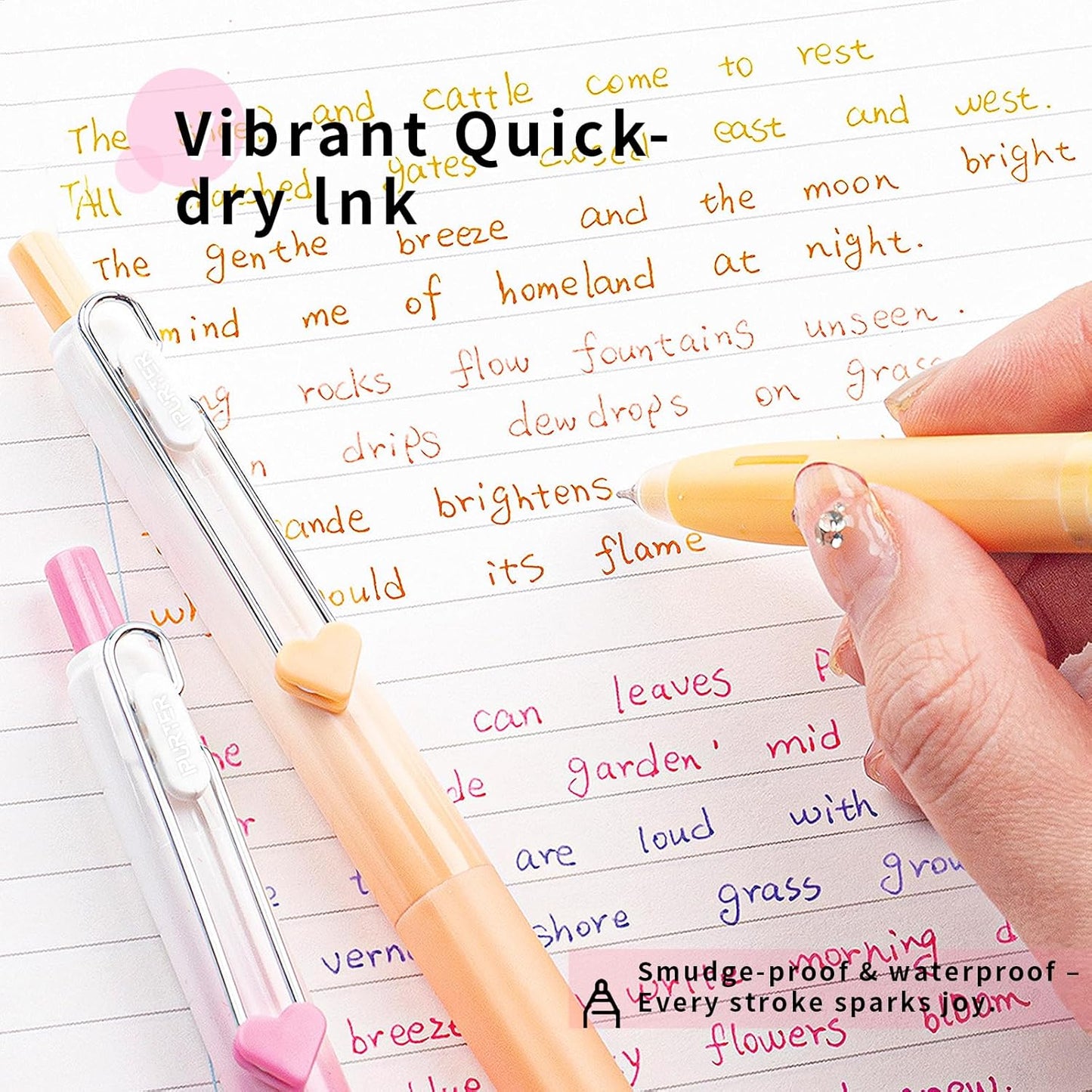 12 Pack 0.5mm Gel Pens, Gradient Barrel with Multicolor Ink, Metal Clip & Heart Charm, Soft Grip, Visible Ink Window, Smooth Quick-Dry Writing for School, Office, Journaling, Gifts