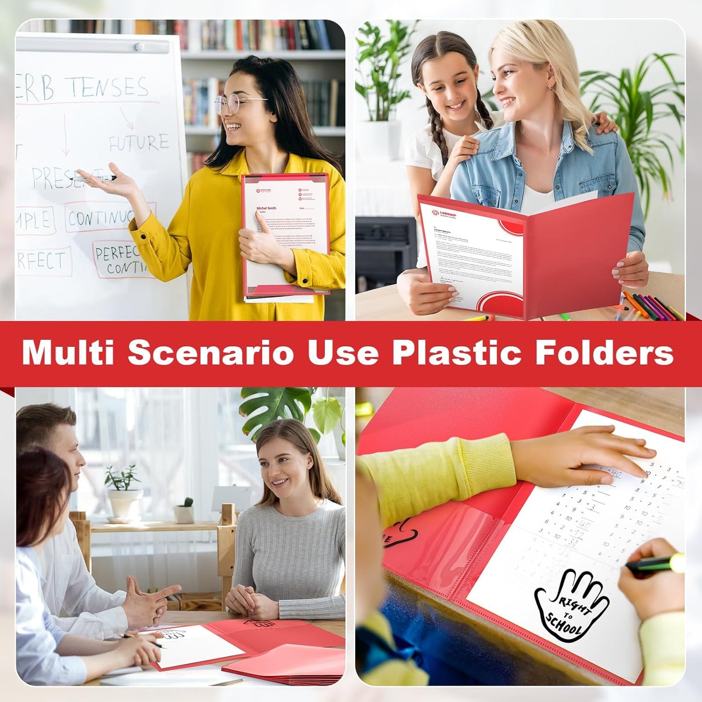 Henoyso 24 Piece Two Pocket Parent Teacher Communication Folder Homework Take Home Folders with Clear Front Pocket Plastic Heavy Duty Fit Letter Size for Home and School 11.8 x 9.45 (Red)