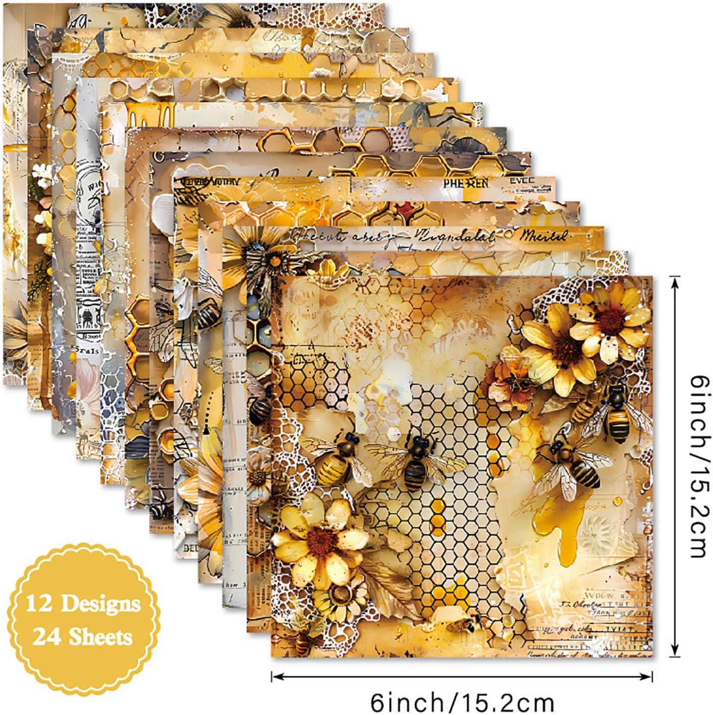 YASMEN Scrapbook Paper Pad, 24 Pcs Scrapbooking Supplies, 6"×6”Single-Sided Patterned Cardstock Pads, Cardmaking Craft Paper Pack for Planners Journals Background Borders Greeting Cards Retro Crafts